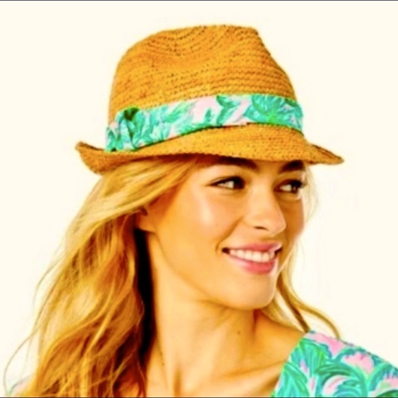 Lilly Pulitzer Accessories - NWT Lilly Pulitzer Poolside Hat " Pink Blossom" woven fedora, green/pink band